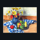 Baumwolle - Sonnenblumen, Birnen und Trauben Postkarte<br><div class="desc">Schöne Kunst Stillleben Malerei - Sonnenblumen, Birnen und Trauben. Kunstwerk des Schweizer Nabi Künstlers Felix Vallotton, 1922.</div>