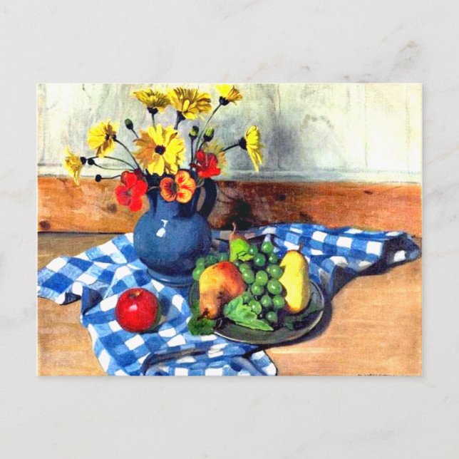 Baumwolle - Sonnenblumen, Birnen und Trauben Postkarte (Vorderseite)