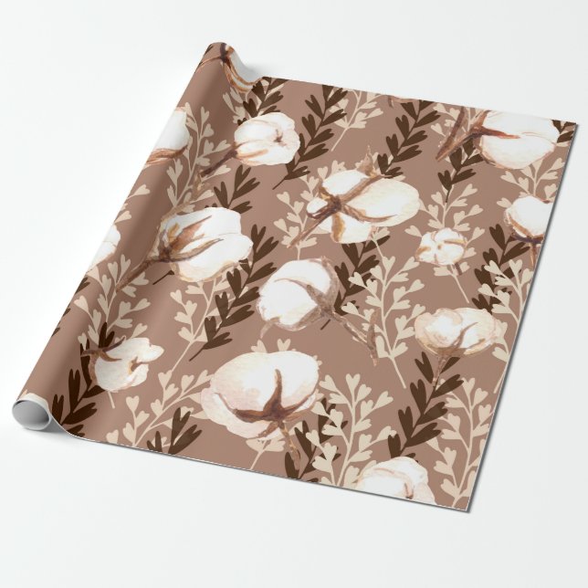 Baumwollmuster Pflanze Brown Geschenkpapier (Ungerollt)