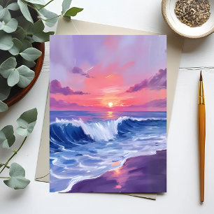 Baumwollzucker Bucht   Rosa Ozean Aquarell Karte