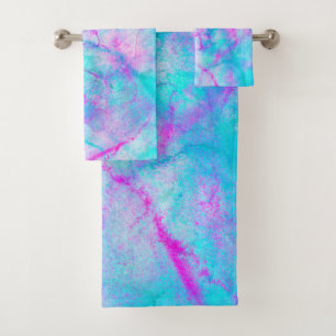 Baumwollzucker-Rosa & Blau Wasserfarben-Waschfärbu Badhandtuch Set