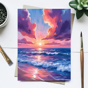 Baumwollzucker Strand Sonnenuntergang Ozean Aquare Postkarte