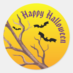 Baumzweig, Fledermäuse und Vollmond Runder Aufkleber