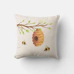 Baumzweig mit Honigbienen und Bienenstock Kissen