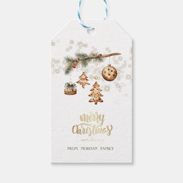 Baumzweig, Ornamente, Sterne Geschenkanhänger (Vorderseite)