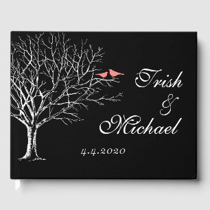Baumzweige Black Coral Birds Wedding Gästebuch