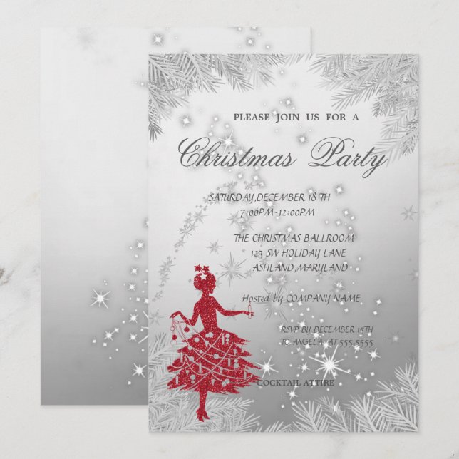 Baumzweige, Girl Corporate Christmas Party Einladung (Vorne/Hinten)