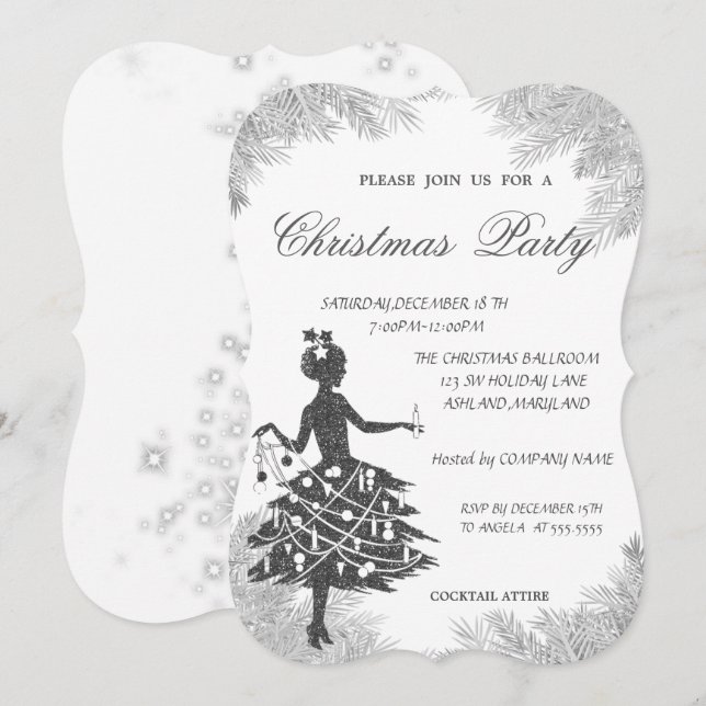 Baumzweige, Girl Corporate Christmas Party Einladung (Vorne/Hinten)