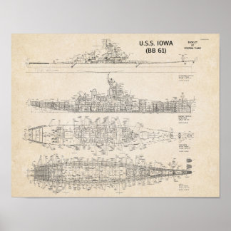 Bauplan der USS IOWA (Archiv) Poster