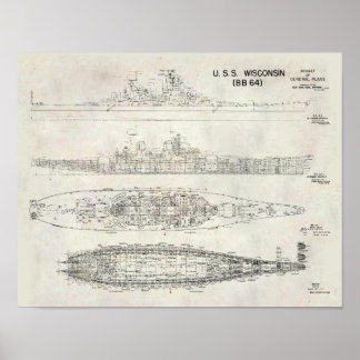 Bauplan der USS Wisconsin Poster