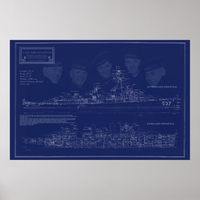 Baupläne des Schiffes USS The Sullivans Poster (Vorne)