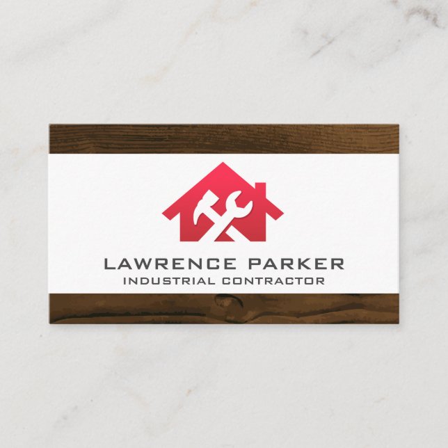 Baureparatursymbole | Red Zuhause Wrench Logo Visitenkarte (Vorderseite)