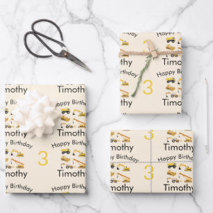 Bausame und Alter des Jungen zum Geburtstag Geschenkpapier Set