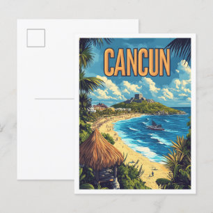 Bauschöne Cancun Mexiko Vintage Illustrationsreise Postkarte
