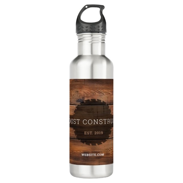 Bauschreiner Holz Dunkles rustikales Holz Edelstahlflasche (Vorderseite)