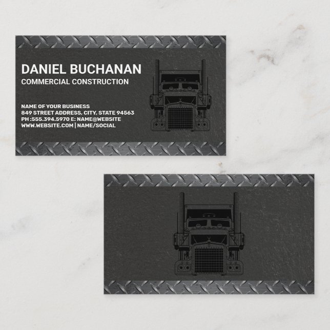 BauSemi Truck | Metallic Steel Visitenkarte (Vorne/Hinten)