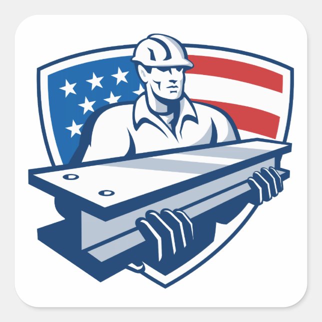 Baustahl - I-Beam - amerikanische Flagge Quadratischer Aufkleber (Vorderseite)
