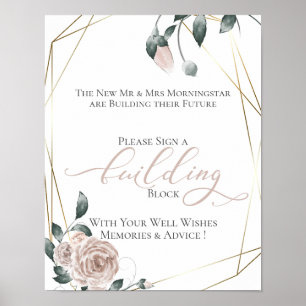 Baustein-Gästebuch Dusty Rose Floral Gold Poster