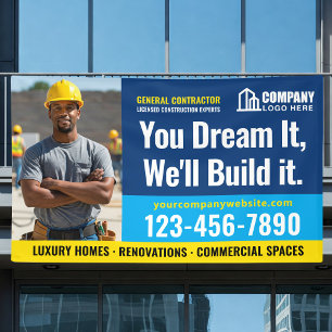 Baustelle-Logo-Foto Marineblaue Werbung Banner