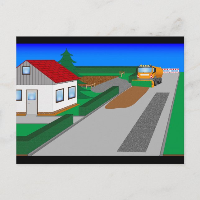 Baustelle mit Kehrmaschine Postkarte (Vorderseite)