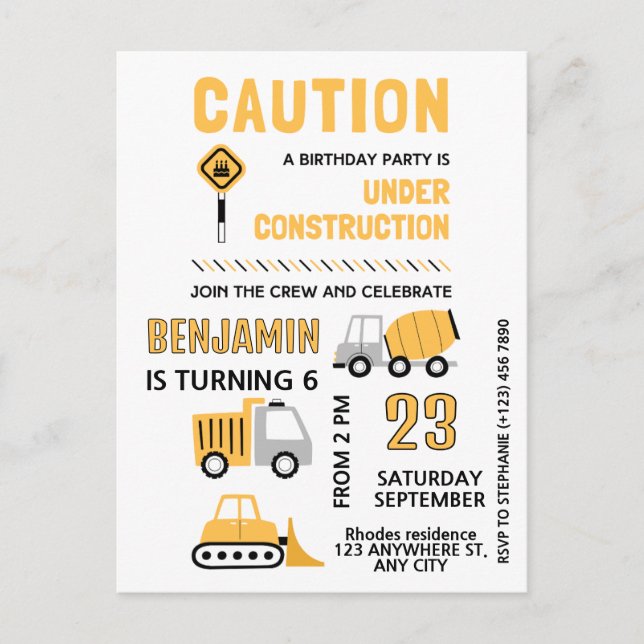 Baustellen-Geburtstagsfeier Postkarte (Vorderseite)