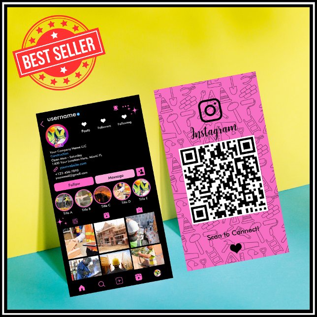 Baustellen Instagram Pink QR-Code Visitenkarte (Von Creator hochgeladen)