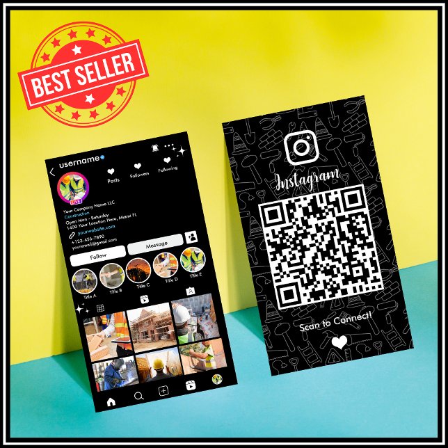 Baustellen Instagram Schwarz QR-Code Visitenkarte (Von Creator hochgeladen)