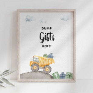 Baustellen-LKW-Geschenke hier Party-Schild Poster
