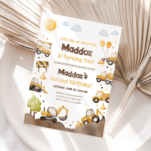 Baustellen-LKW-Junge 2. Zweiter Geburtstag Einladung (Von Creator hochgeladen)