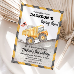 Baustellen-LKW-Party zum 3. Geburtstag Einladung