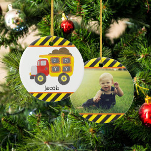 Baustellen-Muldenkipper-Jungen-Foto-Andenken Keram Keramik Ornament