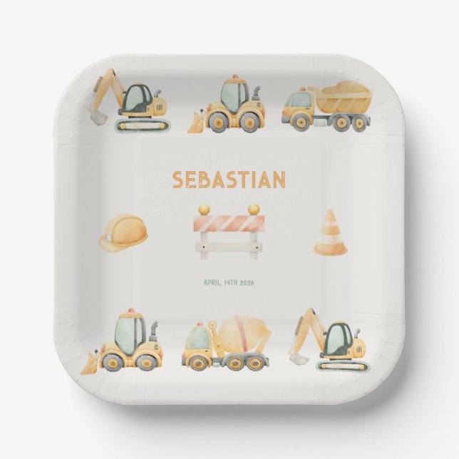 Baustellen-Muldenkipper Party Boy Erster Geburtsta Pappteller (Vorderseite)