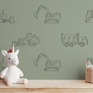 Baustellenfahrzeuge-Builder-Boy-LKW-Sage-Grün Tapete