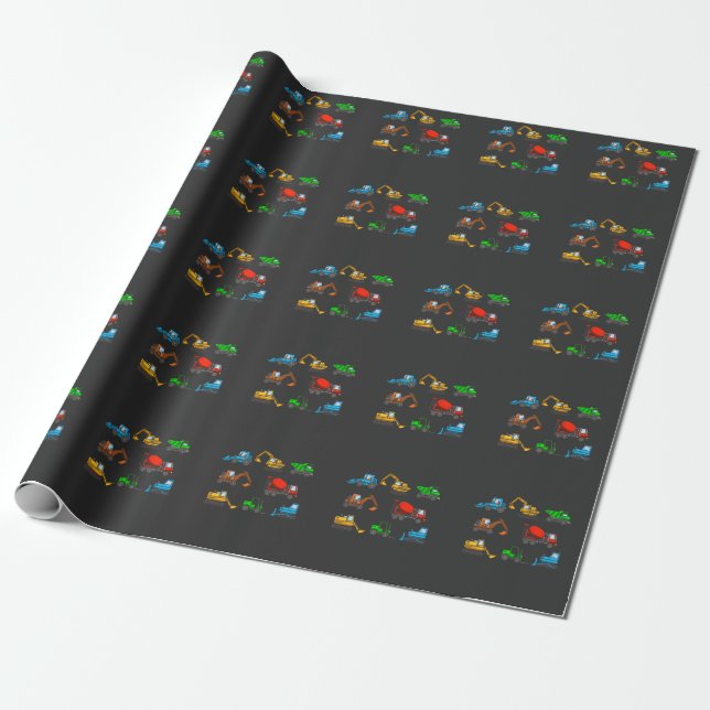 Baustellenfahrzeuge Gabelstapler Geschenkpapier (Ungerollt)