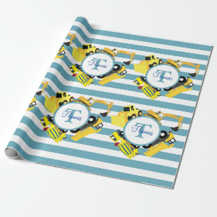 Baustuben Blauer Streifen Monogramm Geschenkpapier