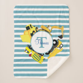 Baustuben Blauer Streifen Monogramm Sherpadecke