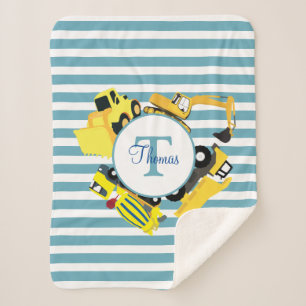 Baustuben Blauer Streifen Monogramm Sherpadecke