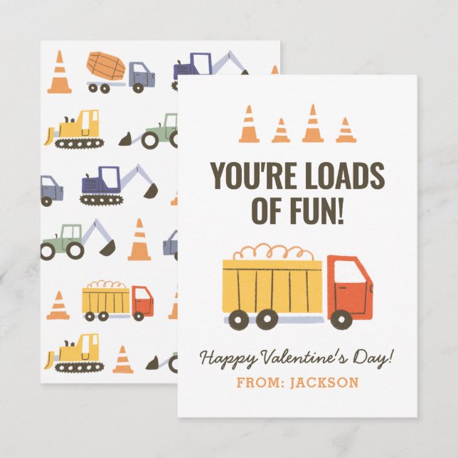 Baustumpf Lkw Kinder Klassenzimmer Valentine Mitteilungskarte (Vorne/Hinten)