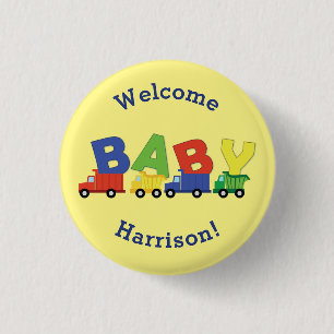 Baustumpf Truck Baby Shower Boy Button