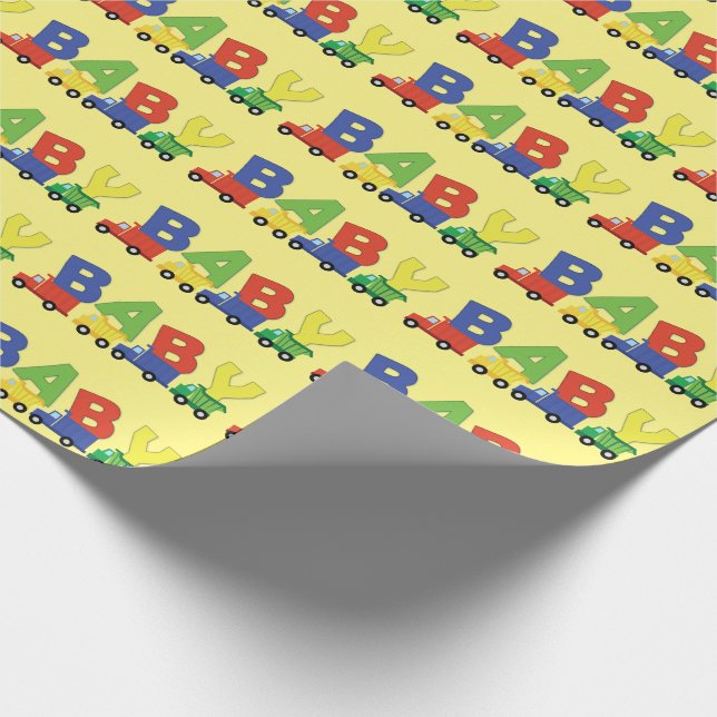 Baustumpf Truck Baby Shower Boy Geschenkpapier (Ecke)