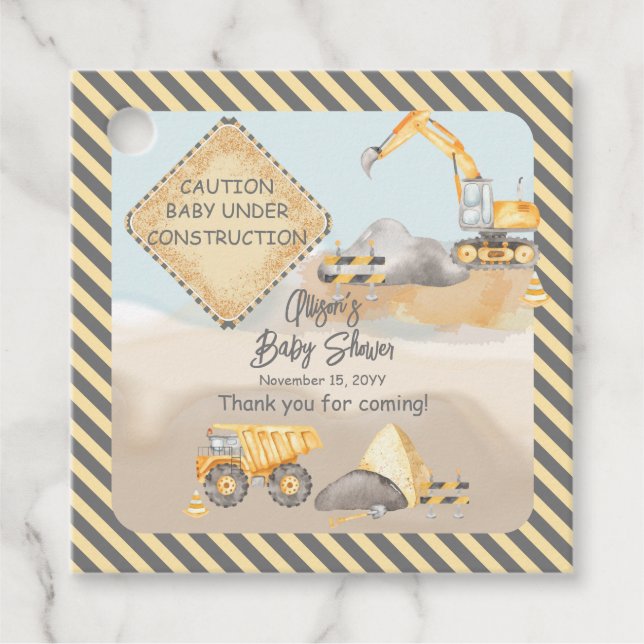Baustumpf Truck Boy Babydusche Geschenkanhänger (Vorderseite)