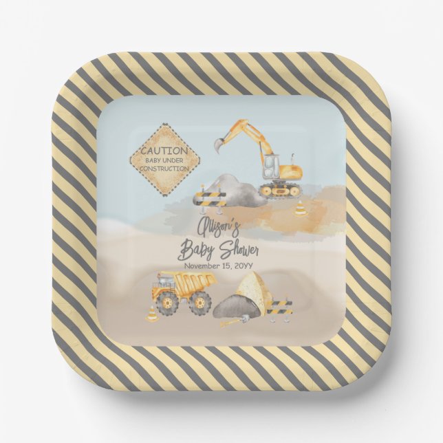 Baustumpf Truck Boy Babydusche Pappteller (Vorderseite)
