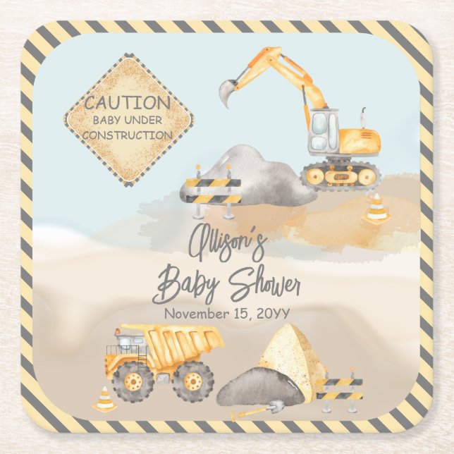 Baustumpf Truck Boy Babydusche Rechteckiger Pappuntersetzer (Vorderseite)
