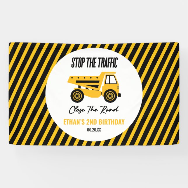 Baustumpf Truck Bulldozer Geburtstagsparty Banner (Horizontal)