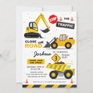 Bauthema Dump Truck Kindergeburtstag Party Einladung