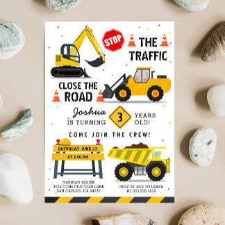 Bauthema Dump Truck Kindergeburtstag Party Einladung