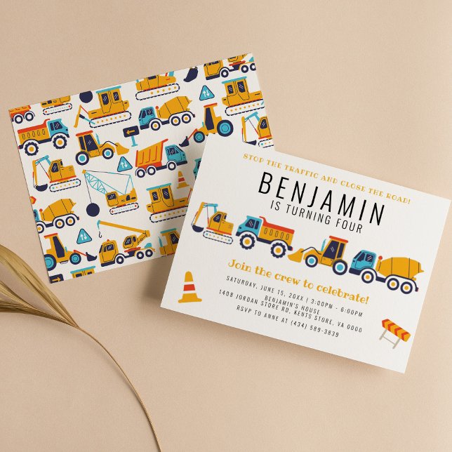 Bauthema Geburtstags-Dump Truck Party Einladung (Von Creator hochgeladen)