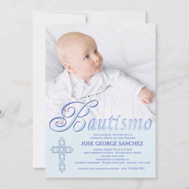 Bautismo Word Bleu Photo Invitation (Devant)