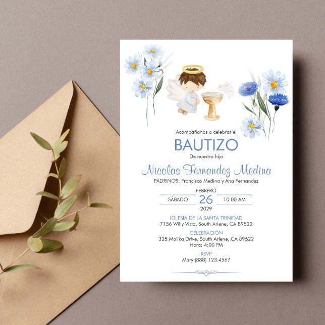 Bautizo Invitacion Angel Junge Niedliche Blume Tau Einladung (Von Creator hochgeladen)