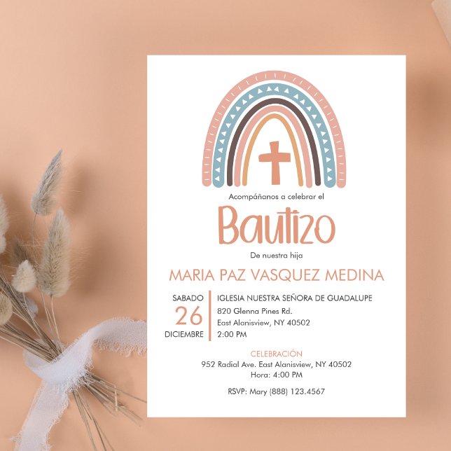Bautizo Invitacion Katholische Pastel Rainbow Tauf Einladung (Von Creator hochgeladen)